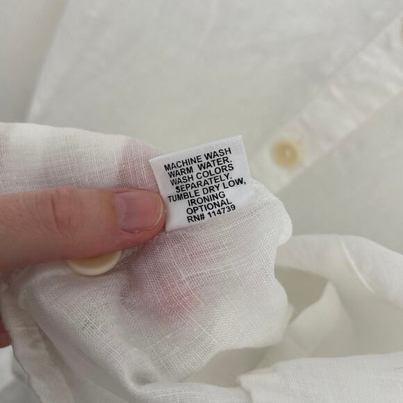 FLAX Coastal 100% Linen Lightweight Airy Mandarin Collar Button-Down Shirt - Med - Picture 9 of 10